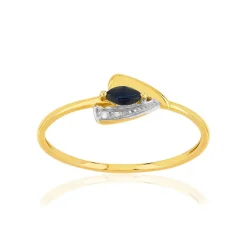 Bague or 375 jaune 2 tons saphir et diamant