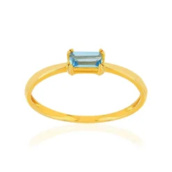 Bague or 375 jaune topaze bleue traitée
