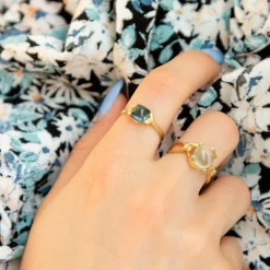 Bague or 375 jaune topaze bleue traitée