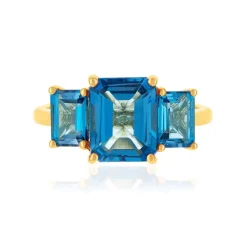 Bague or 375 jaune topazes bleues traitées carrées