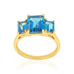 Bague or 375 jaune topazes bleues traitées carrées