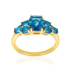 Bague or 375 jaune topazes bleues traitées ovales