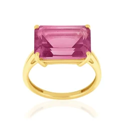 Bague or 750 jaune topazes traitées rose