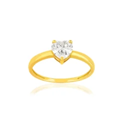 Bague or 375 jaune zirconia blanc coeur