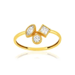 BAGUE or 375 jaune zirconias blancs