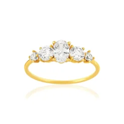 Bague or 375 jaune zirconias blancs