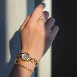 Bague or 375 jaune zirconias blancs