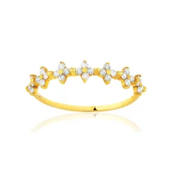 Bague or 375 jaune zirconias blancs