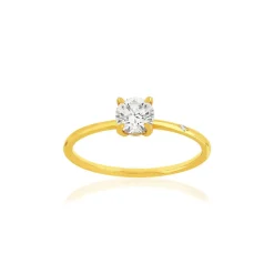 Bague or 375 jaune zirconias blancs