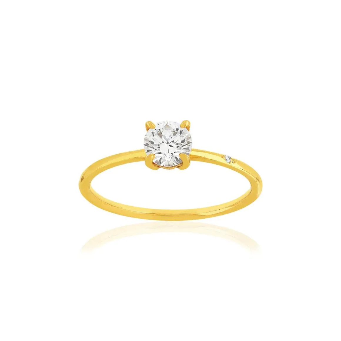 Bague or 375 jaune zirconias blancs