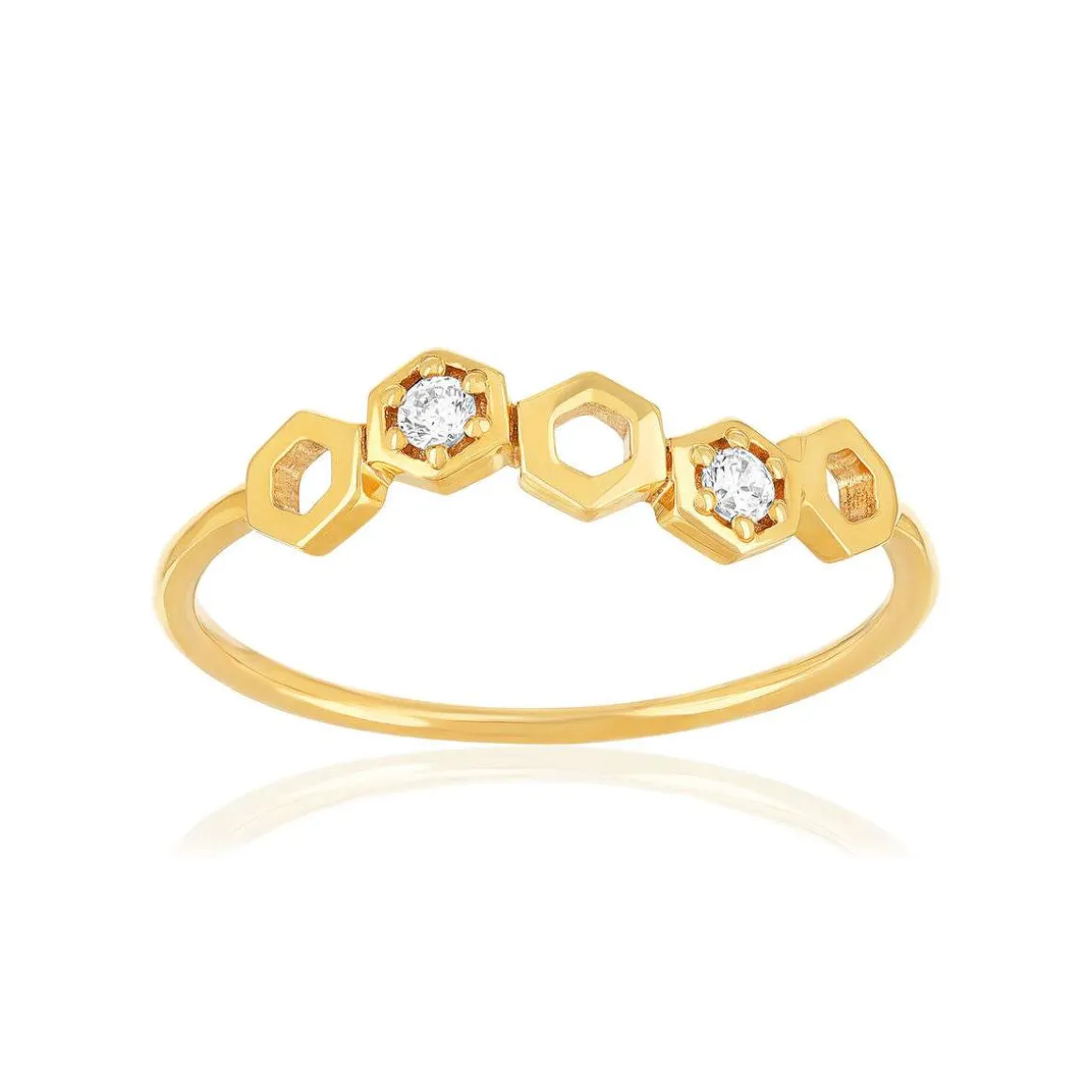 Bague or 375 jaune zirconias motif nids d'abeilles