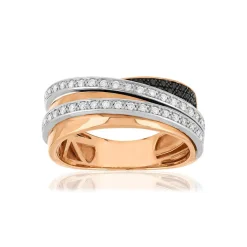 Bague or rose 750 diamants blancs et diamants noirs traités
