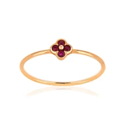 Bague or 375 rose fleur rubis