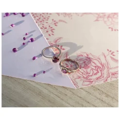 Bague or 375 rose grenat rhodolite carrée et diamants