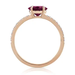 Bague or 375 rose grenat rhodolite carrée et diamants