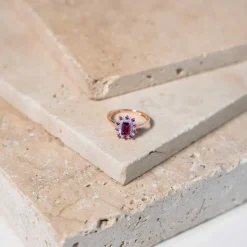 Bague or 375 rose grenats rhodolites et diamants