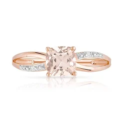 Bague or 375 rose morganite carrée et diamants