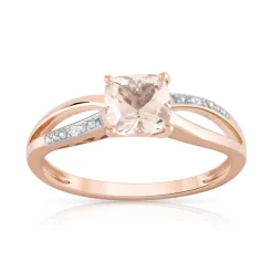 Bague or 375 rose morganite carrée et diamants