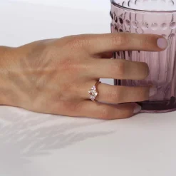 Bague or 375 rose morganite ovale et saphirs roses