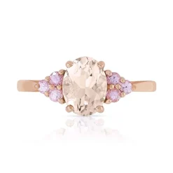 Bague or 375 rose morganite ovale et saphirs roses
