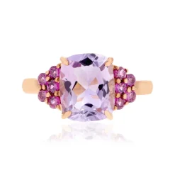 Bague or 375 rose pierres fines