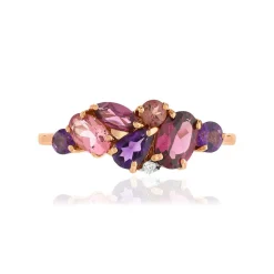 Bague or 375 rose pierres fines et diamant