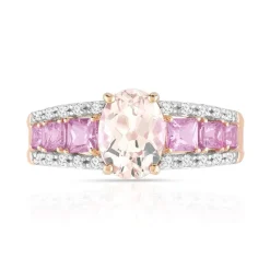 Bague or 375 rose pierres fines et diamants