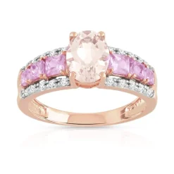 Bague or 375 rose pierres fines et diamants