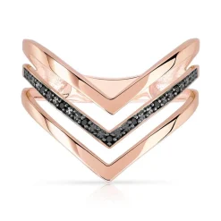Bague or 375 rose "V" diamants noirs traités