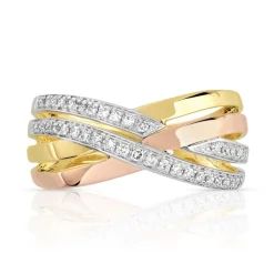 Bague 3 ors 375 entrelacée diamants