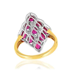 Bague 2 ors 750 losange rubis et diamants