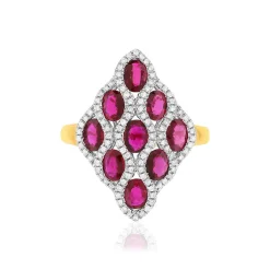 Bague 2 ors 750 losange rubis et diamants