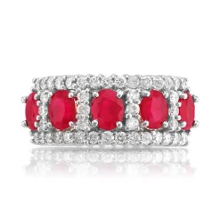 Bague 2 ors 750 rubis ovales et diamants