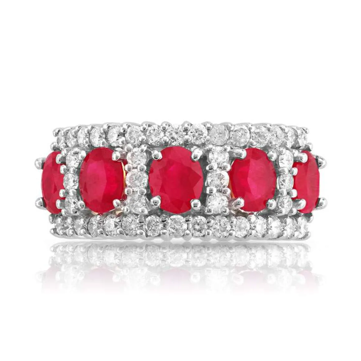 Bague 2 ors 750 rubis ovales et diamants