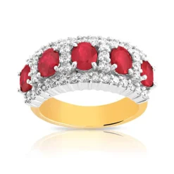 Bague 2 ors 750 rubis ovales et diamants