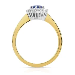 Bague 2 ors 750 saphir ovale entouré de diamants