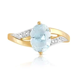 Bague or 750 2 tons aigue-marine ovale et diamants