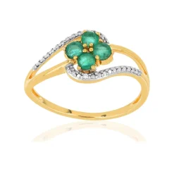 Bague or 375 2 tons ajourée émeraude et diamants