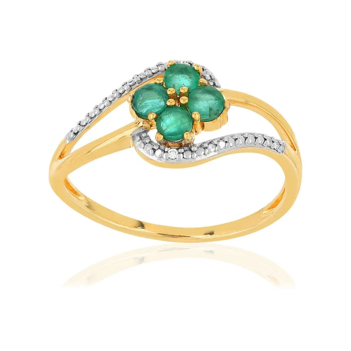 Bague or 375 2 tons ajourée émeraude et diamants