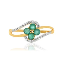 Bague or 375 2 tons ajourée émeraude et diamants