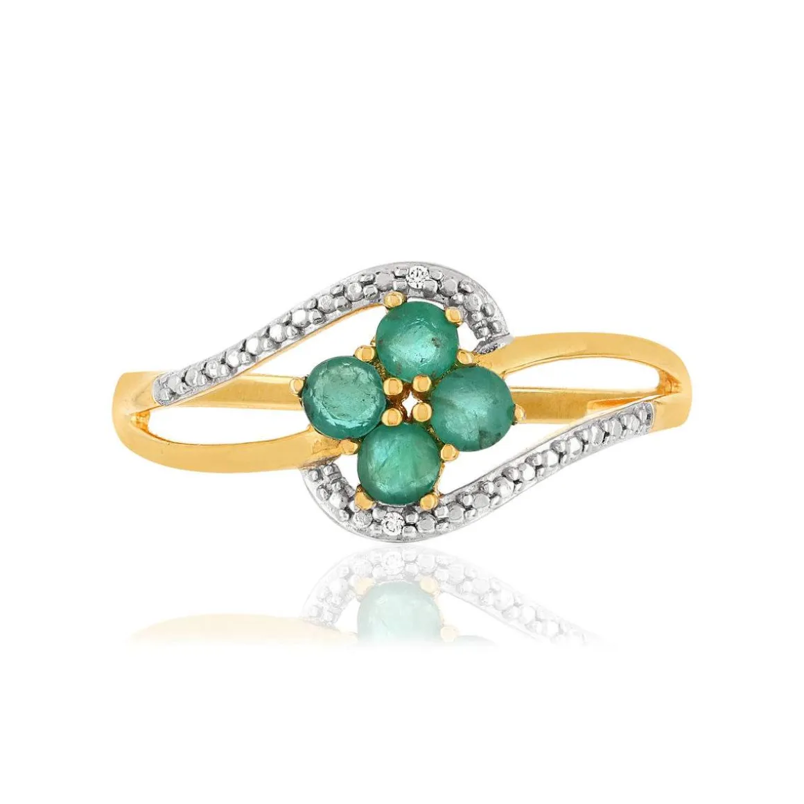 Bague or 375 2 tons ajourée émeraude et diamants