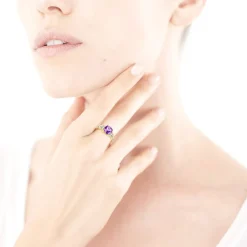 Bague or 375 2 tons améthyste carrée et diamants