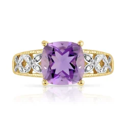Bague or 375 2 tons améthyste carrée et diamants