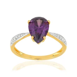 Bague or 375 2 tons améthyste taille poire et diamants