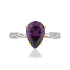 Bague or 375 2 tons améthyste taille poire et diamants