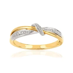 Bague or 375 2 tons anneaux entrelacés diamants