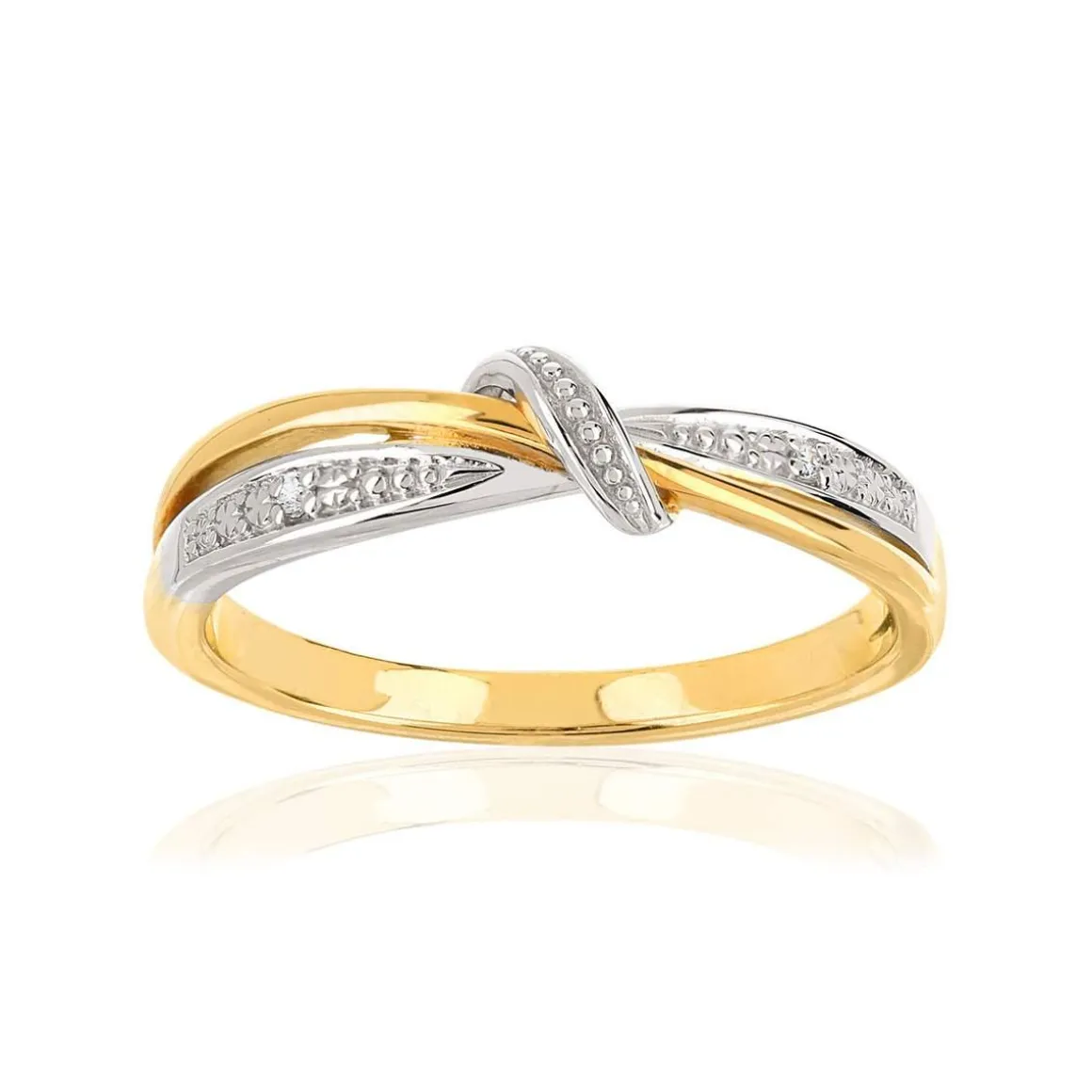 Bague or 375 2 tons anneaux entrelacés diamants