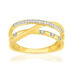 Bague or 375 2 tons anneaux entrelacés diamants