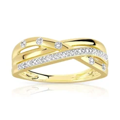 Bague or 375 2 tons anneaux entrelacés diamants
