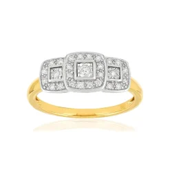 Bague or 750 2 tons carrée diamants